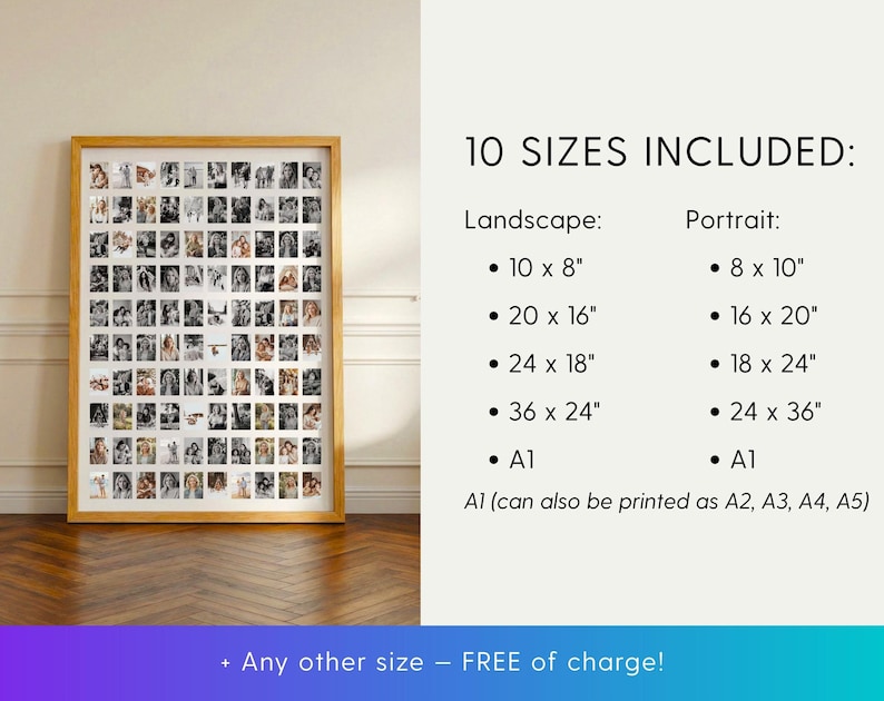 100 Photo Collage Template | Minimalist Grid Photo Poster | Editable ...
