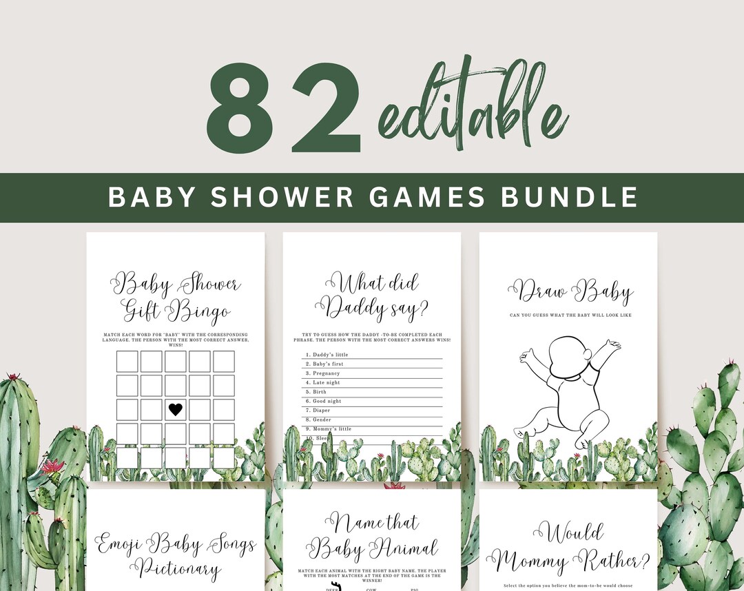 Mexican Baby Shower Games Cactus Baby Shower Games Bundle Etsy