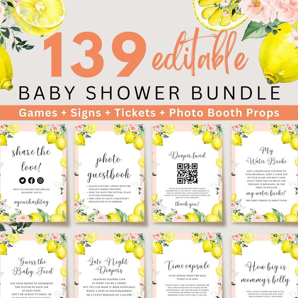 Editable Lemonade Baby Shower Games Bundle, Lemon Baby Shower Games Printable, Baby Shower Games Girl, Summer Baby Shower Games, UK22X