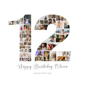 EDITABLE 12th Birthday Photo Collage with 48 Photos, 12th Birthday Photo Collage Template Number 12 Collage, 12th Collage, 12 Year Old UK25C
