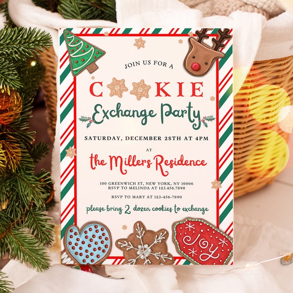 Editable Christmas Cookie Exchange Party Invitation, Holidays Party Cookie Exchange Party Invite Printable Template, Christmas Cookies Theme