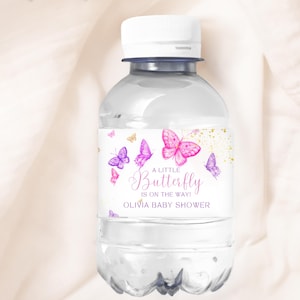 Schmetterling Babyparty Wasserflaschenetiketten bearbeitbare Vorlage, Schmetterling Wasserflaschenetiketten, Schmetterling Dekor, Canva Vorlage, UK15X