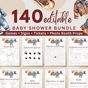 Cowboy Baby Shower Games, Western Baby Shower Games Bundle, Rodeo Baby Shower Games, Cowgirl Baby Shower Games, Canva Template, UK28X