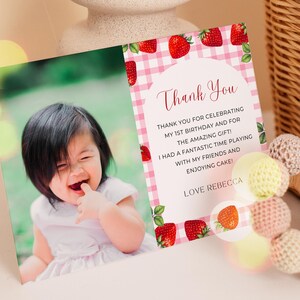 Cartes de remerciement pour le premier anniversaire des baies, carte de remerciement photo, carte de 1er anniversaire aux fraises, décoration aux fraises, carte photo Tank You, UK1BR
