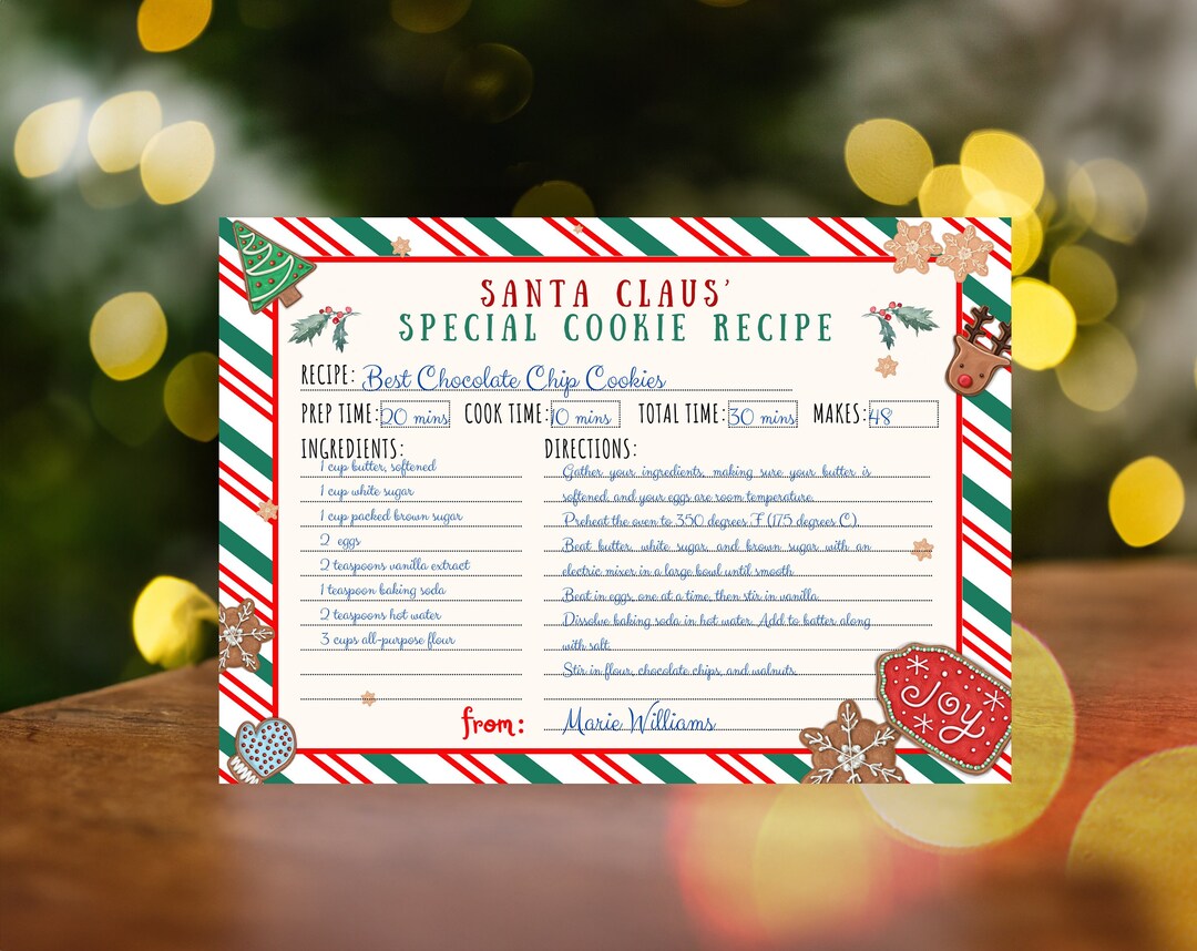 Editable Christmas Recipe Card, Printable Recipe Card, Cookie Recipe ...