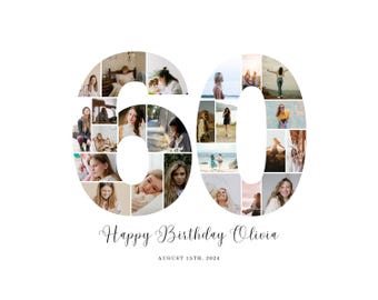 60th Birthday Photo Collage Sign: 24 Photo Template (Digital Download)