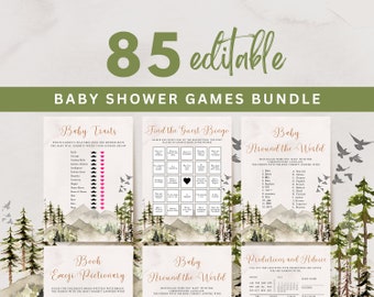 Mountain Baby Shower Games Bundle, Woodland Theme (Canva Templates)