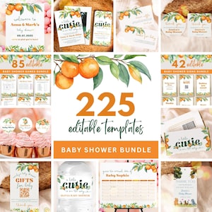 Clementine Baby Shower Games Bundle, a Little Cutie is on the Way Baby Shower Signs Bundle, Orange Baby Shower Bingo, Canva Template, UK69X
