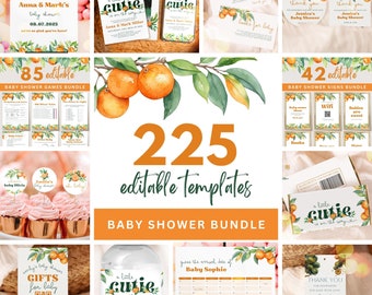 Clementine Baby Shower Games Bundle, a Little Cutie is on the Way Baby Shower Signs Bundle, Orange Baby Shower Bingo, Canva Template, UK69X