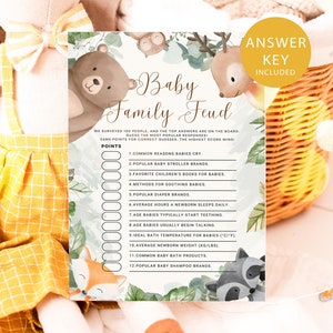 Woodland Baby Shower Family Feud Game: Printable, Editable (PDF)