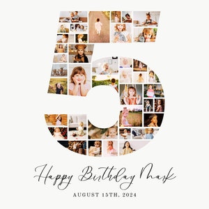 Bearbeitbare Fotocollage zum 5. Geburtstag, Nummer 5 Fotoposter, Fotocollage 5, 5 Jahre Geburtstagsschild, Fotoposter zum 5. Geburtstag