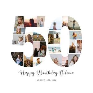 EDITABLE 50th Birthday Photo Collage with 80 Photos, 50th Birthday Photo Collage Sign Canva Template, Personalized 50th Birthday Gift, UK25C