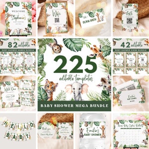 Editable Safari Animals Baby Shower Games Bundle, Safari Baby Shower Games Mega Bundle Printable Templates, Safari Baby Shower Decor, UK43X