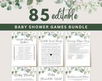 Eucalyptus Baby Shower Games Bundle, Baby Shower Games Printable, Greenery Baby Shower Games, Boho Baby Shower Games, Editable Games, UK5BX