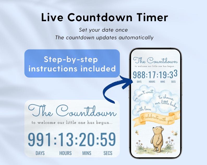 Winnie the Pooh Baby Shower Website Invite with RSVP, Classic Pooh Baby Boy Mobile Invitation, Editable Canva Template
