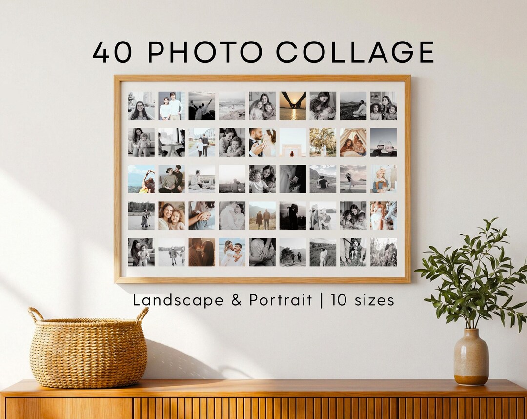 Simple Photo Collage Design 40 Photo Collage Template | Minimalist Grid Poster | Photo Gifts ...