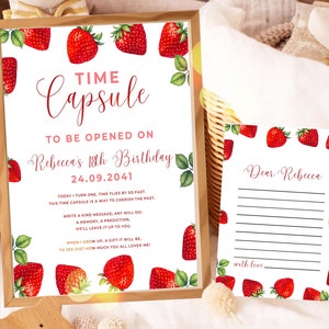 Capsule temporelle pour le premier anniversaire des petits fruits, cartes modifiables capsule temporelle aux fraises, capsule temporelle pour le 1er anniversaire des petits fruits, déco fraise, UK2BR
