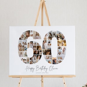 Affiche photo MODIFIABLE 60e, collage photo d'anniversaire, collage d'anniversaire, collage de chiffres, cadeau 60e anniversaire, décorations 60e anniversaire, UK25C