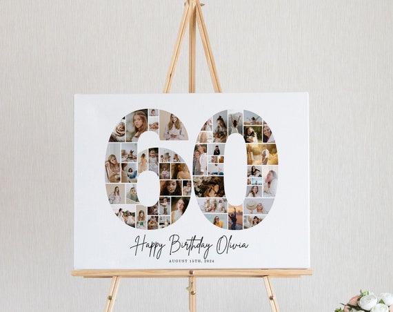 60th EDITABLE Photo Poster, Birthday Photo Collage, Birthday Collage, Number Collage, 60th Birthday Gift, 60th Birthday Decorations, UK25C