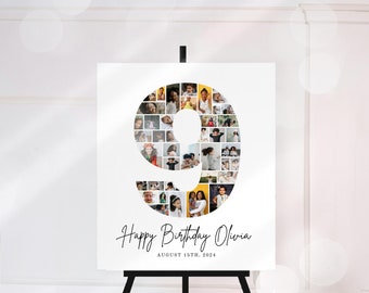 9th Birthday Photo Collage – Editable Number 9 Milestone Wall Art