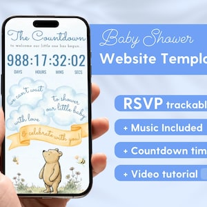 Winnie the Pooh Baby Shower Website Invitation for Boy, Classic Pooh RSVP Mobile Evite, Editable Canva Digital Invite