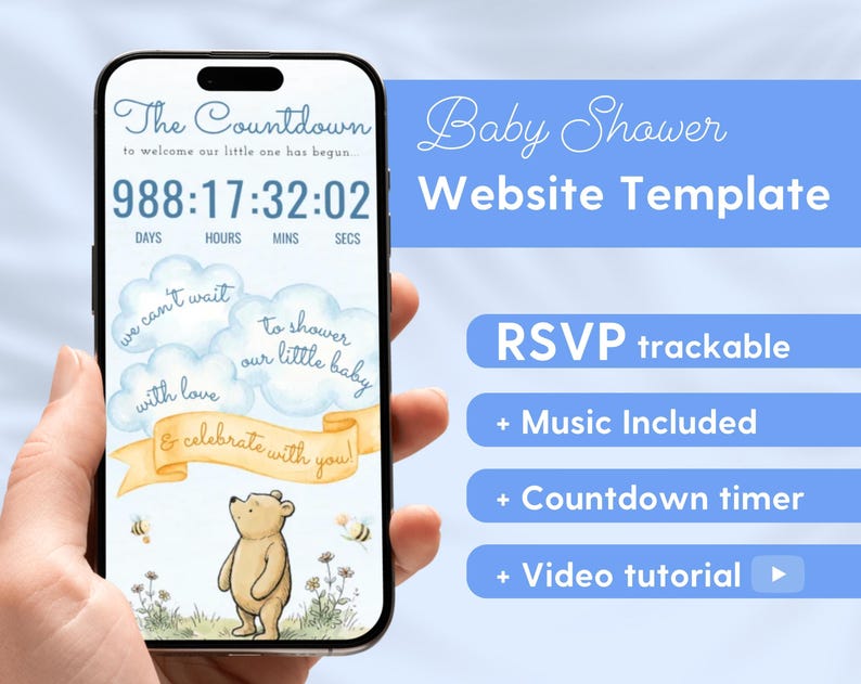 Winnie the Pooh Baby Shower Website Invitation for Boy, Classic Pooh RSVP Mobile Evite, Editable Canva Digital Invite