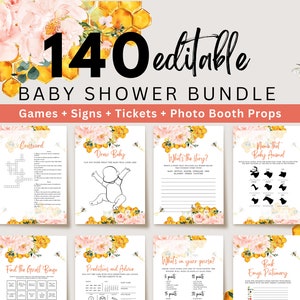 Editable Honey Bee Baby Shower Games Bundle: Sweet Little Bee Party Set UK42X