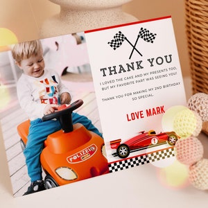 Two Fast Photo Thank You Card, Race Car Birthday Thank You Cards, Editable 2nd Birthday Thank You Card, Race Car Birthday Boy Decor, UK1KB