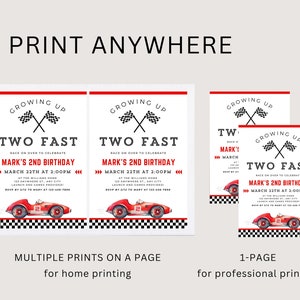 Editable Two Fast Birthday Invitation Template