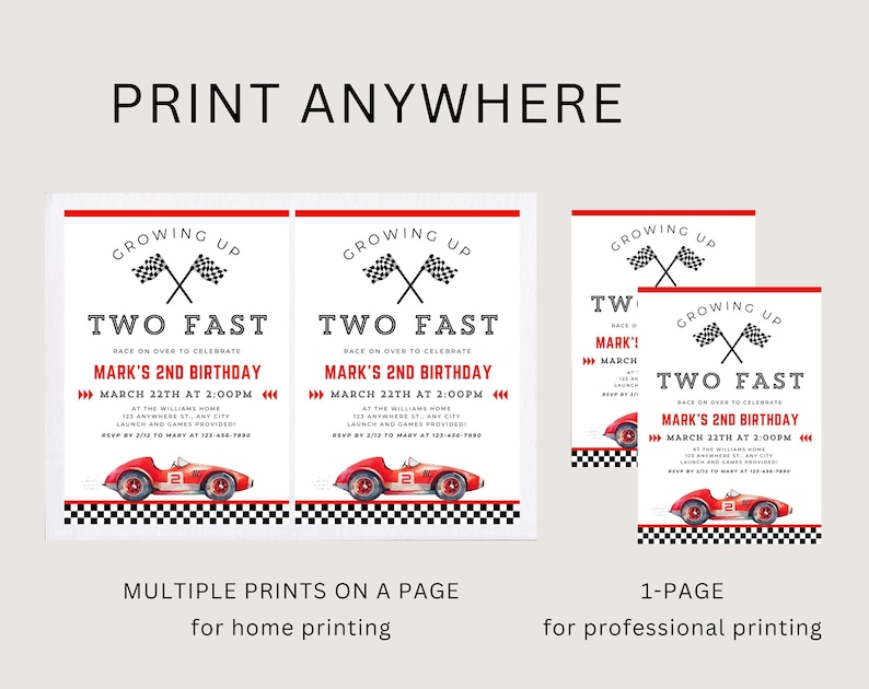 Editable Two Fast Birthday Invitation Template