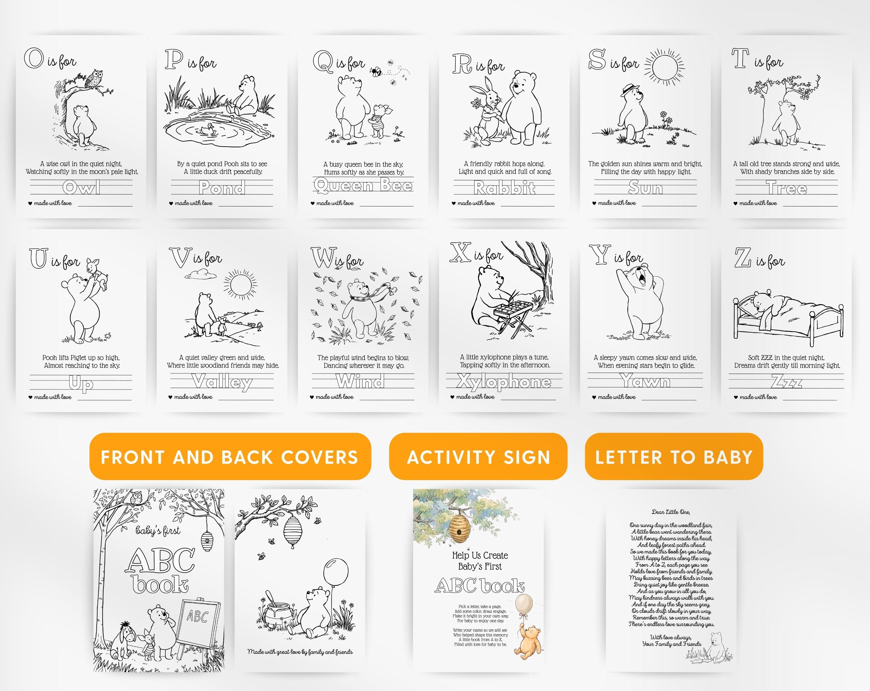 Winnie-the-pooh ABC Coloring Book: Printable Baby Shower Activity