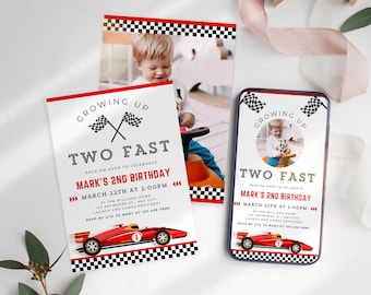 Two Fast Birthday Invitation, Race Car Birthday Invitation, 2nd Birthday Race Car Invitation, Editable Birthday Boy Invitation, UK1KB