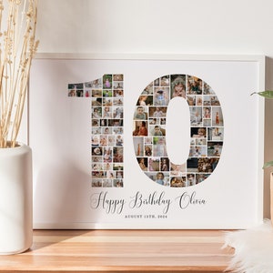 EDITABLE 10th Birthday Photo Collage, Tenth Birthday Personalized Gift, 10 Year Old Birthday Photo Collage Template, 10th Birthday Poster