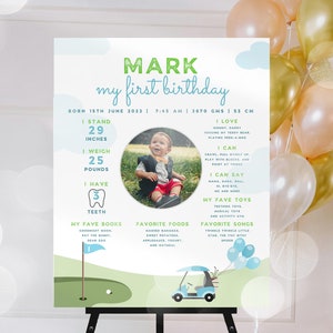 Enseigne d'anniversaire trou d'un coup, tableau modifiable des jalons premier anniversaire pour garçon, affiche jalon trou d'un coup, UK6BR