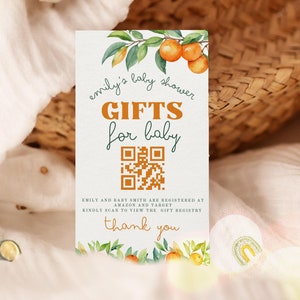 Clementine Baby Shower Favor Tags with QR Code (Canva Template)
