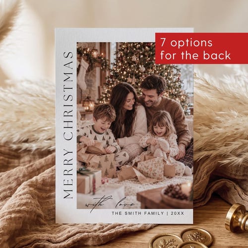 Boho Christmas Card Custom Photo, Minimalist Photo Christmas Card Template, Modern Christmas Photo Card, Photo Christmas Card, CPC25