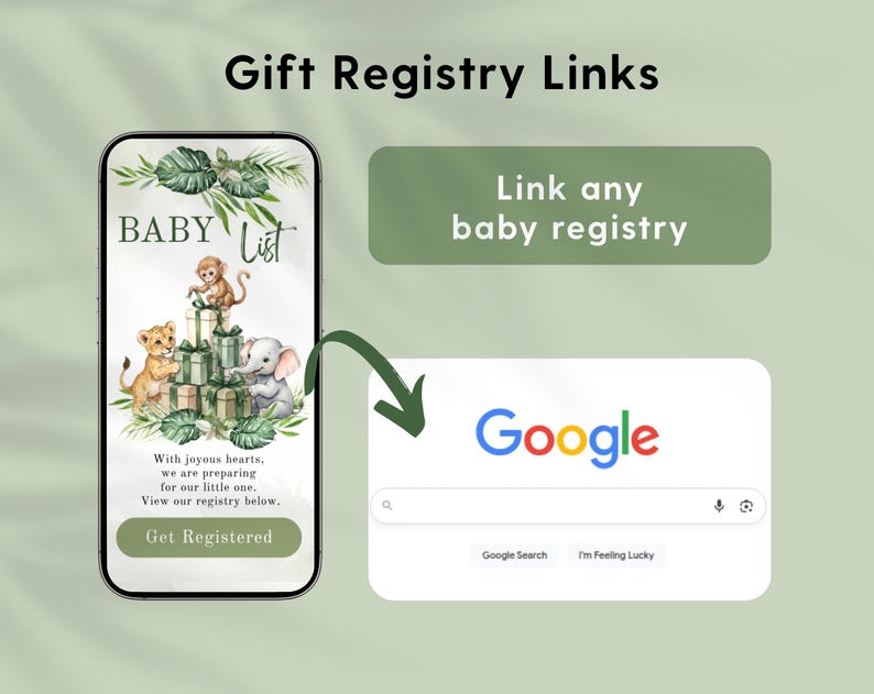 Canva Safari Baby Shower Invitation Website with RSVP and Google Sheets guest tracking