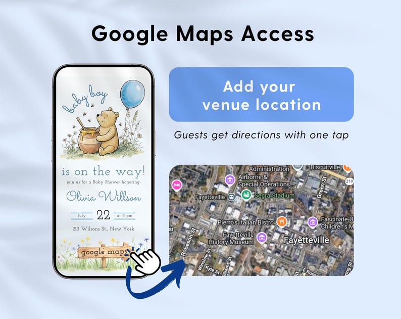 Baby Boy Winnie the Pooh Website Invitation, Classic Pooh Baby Shower RSVP Evite, Mobile Digital Invite, Canva