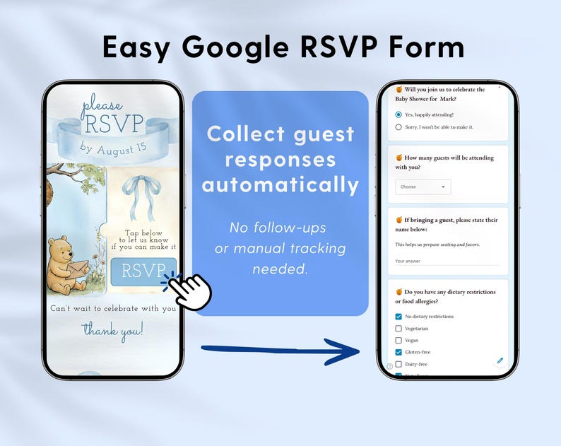 Editable Winnie the Pooh Baby Shower Website Invitation with RSVP, Baby Boy Mobile Evite, Classic Pooh Canva Invite