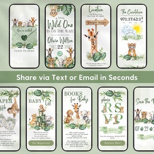 Editable Safari Baby Shower Invitation Website with RSVP in Canva featuring cute animations