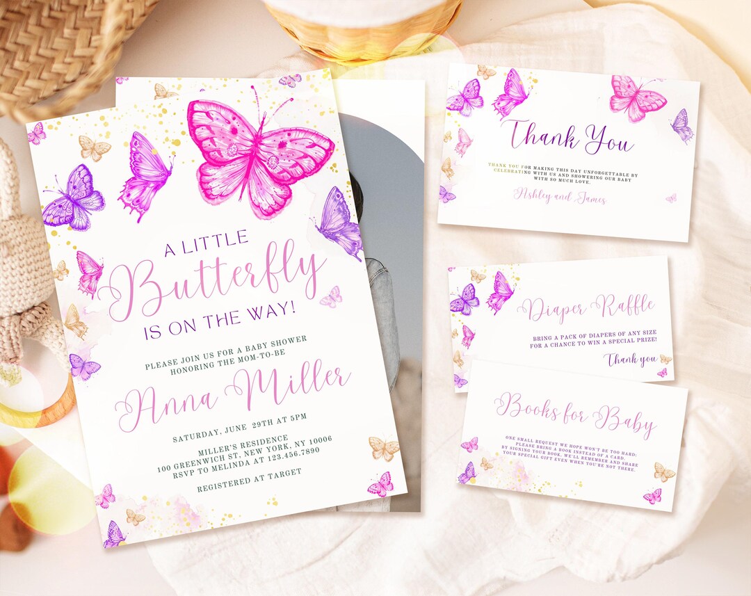 Butterfly Baby Shower Invitation Bundle: Canva Template (PDF) - Etsy