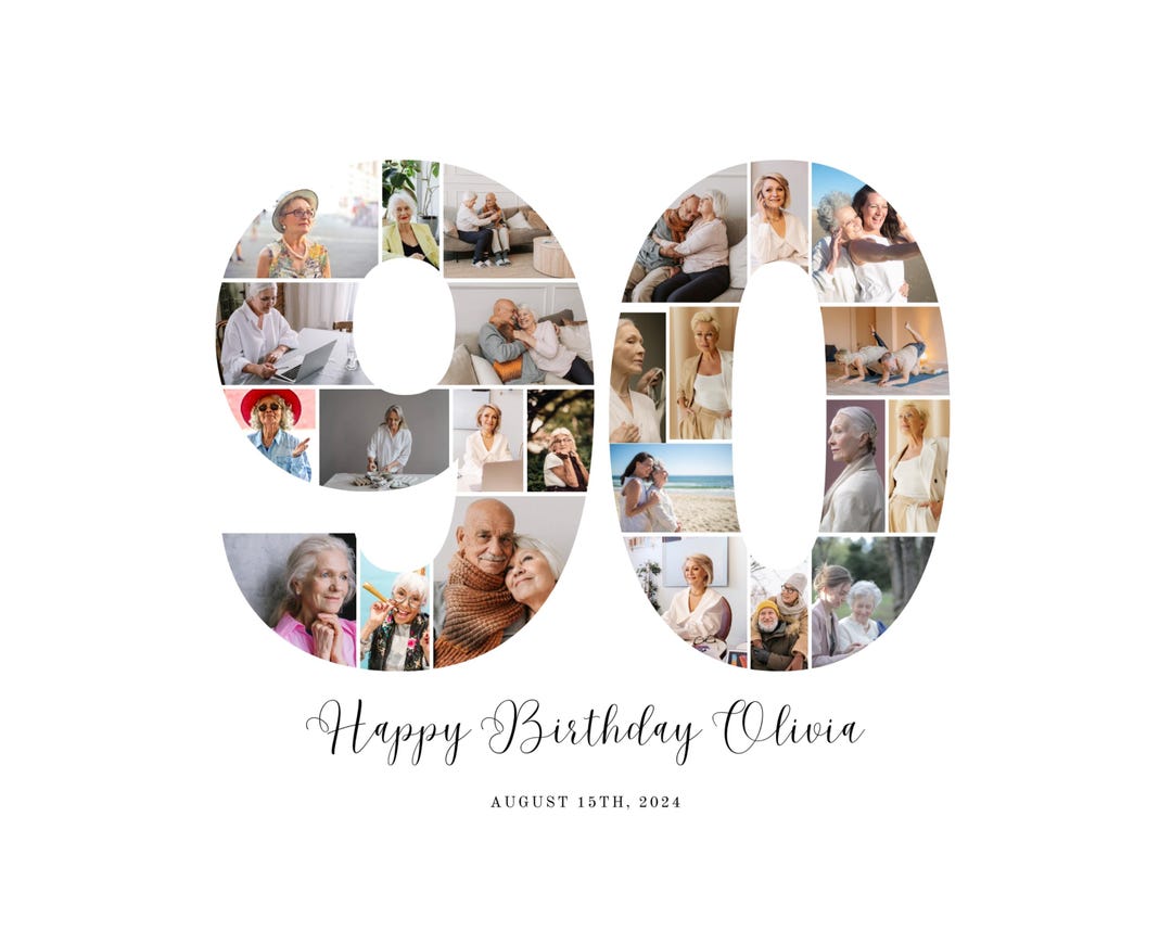 90th Birthday Photo Collage Poster: 24 Photo Template (canva Printable ...