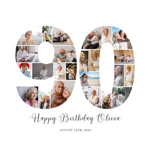 90th Birthday Photo Collage Poster: 24 Photo Template (Canva Printable Digital Download)