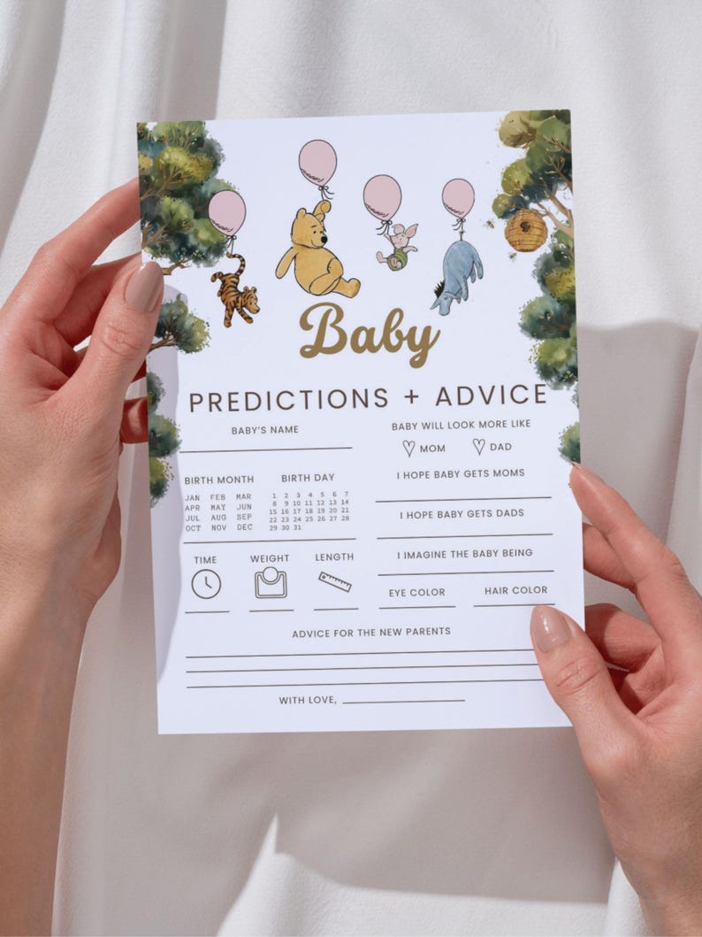 Winnie The Pooh Baby Predictions Editable Baby Guessing Game Baby 