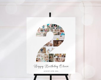 Second Birthday Photo Collage Poster: Editable Canva Template