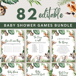 Safari Animals Baby Shower Games, Jungle Animals Baby Shower Games, Printable Baby Shower Games Bundle, Editable Baby Shower Games, UK43X