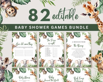 Safari Animals Baby Shower Games, Jungle Animals Baby Shower Games, Printable Baby Shower Games Bundle, Editable Baby Shower Games, UK43X