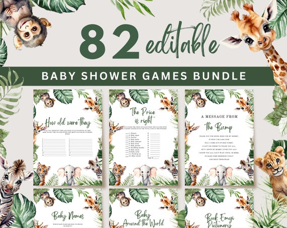 Safari Animals Baby Shower Games: Printable Templates Bundle (Digital Download)