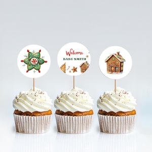 Editable Gingerbread Cake Toppers: Christmas Baby Shower Decor (Digital Download)
