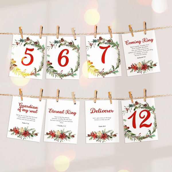 Names of Jesus Advent Calendar, Christmas Advent Cards, Bible Verse, Christmas Advent Calendar, Printable Calendar, Instant Download
